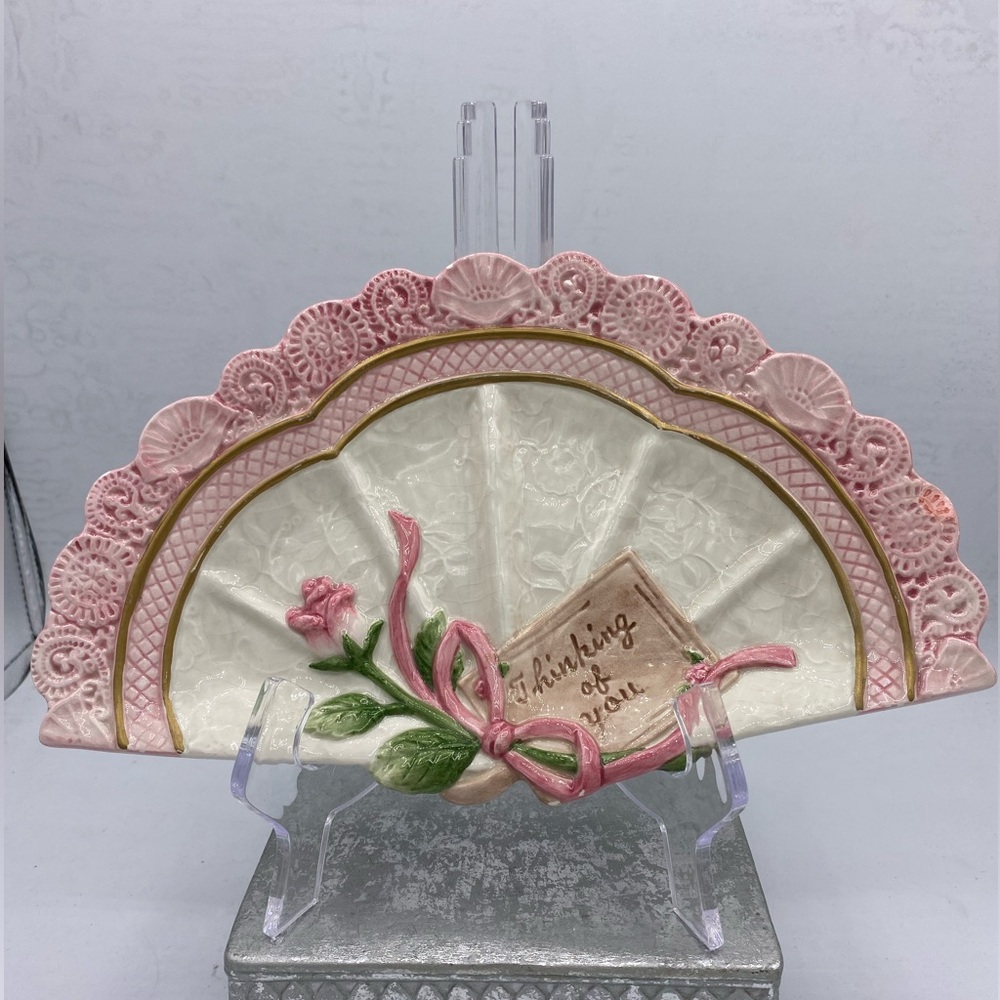 Fitz and Floyd Omnibus White And Pink Lace Design Rose And Ribbon Trinket Dish